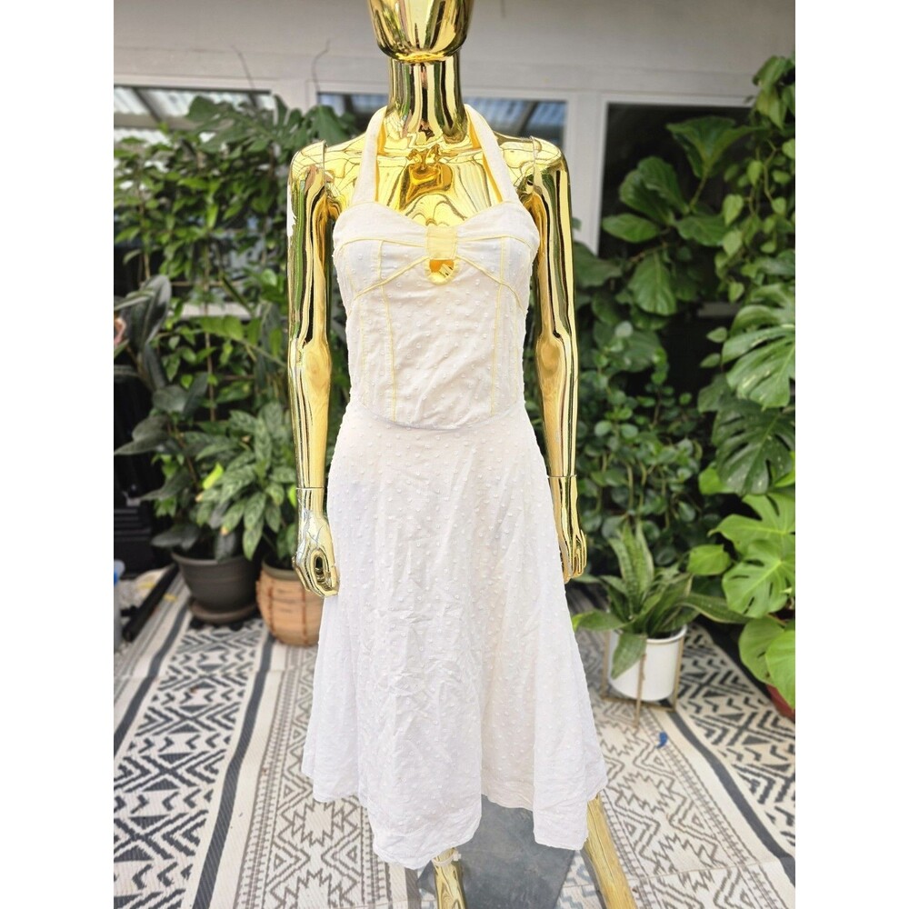 Indah White Swiss Dot Halter Midi Dress - Picture 3 of 11
